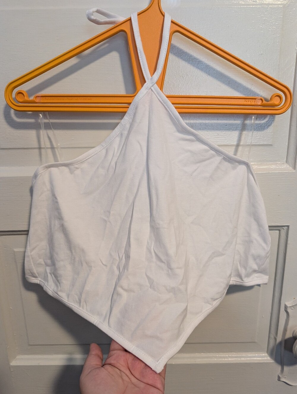 White Halter Handkerchief Crop Top With Football Charm Ties Wild Fable Size M